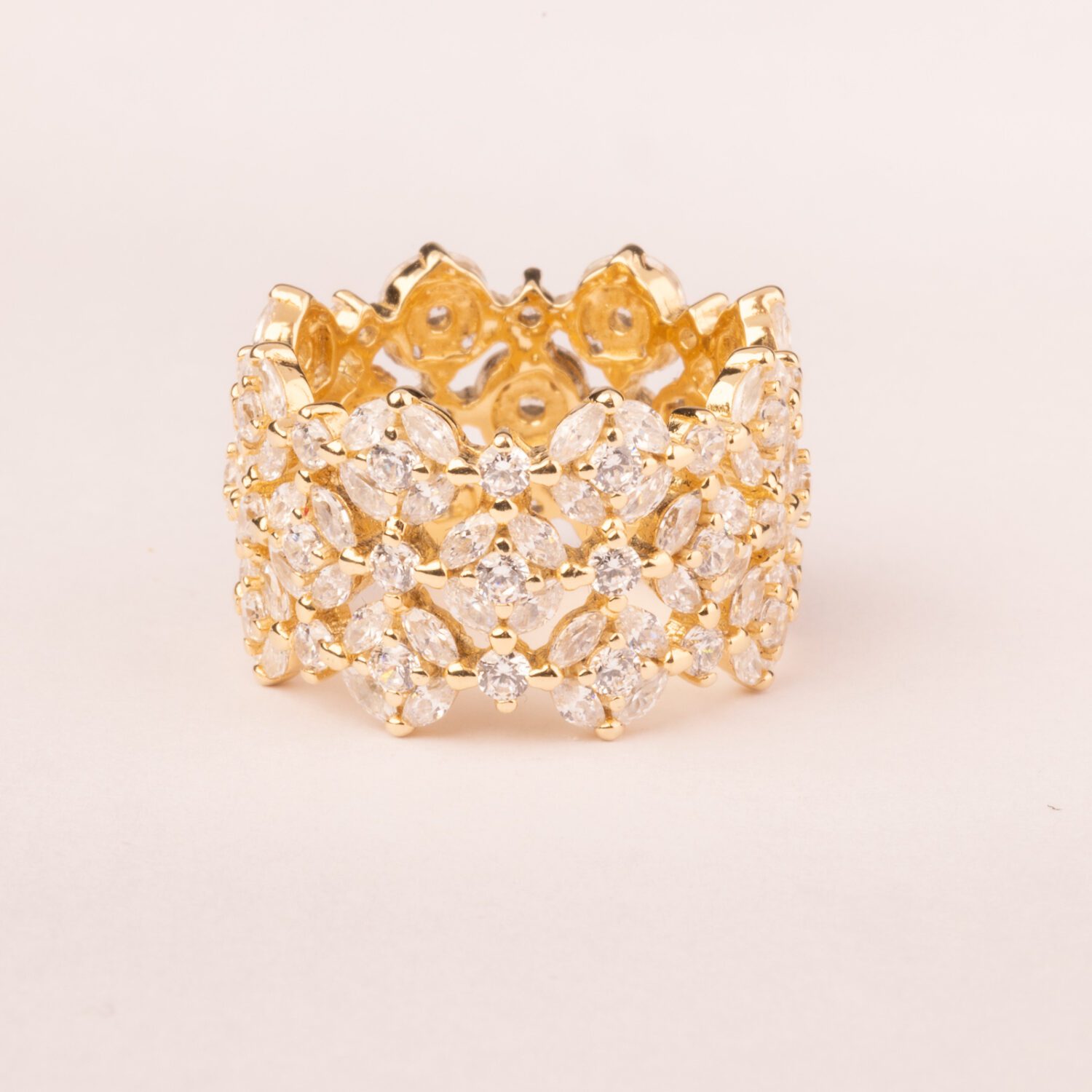 Anello fascia micro navette e zirconi taglio brillante