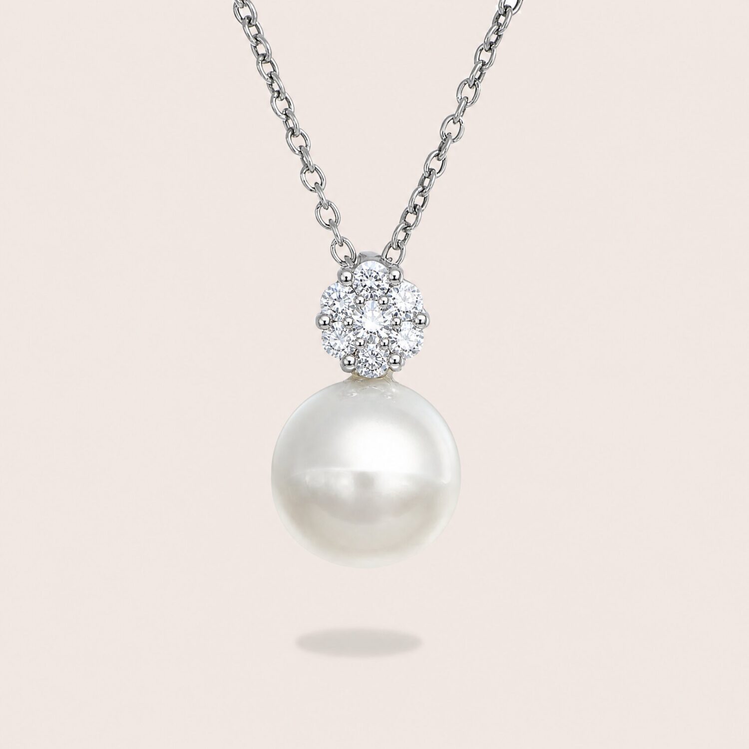 Fiore zirconi e perla conchiglia mm. 10