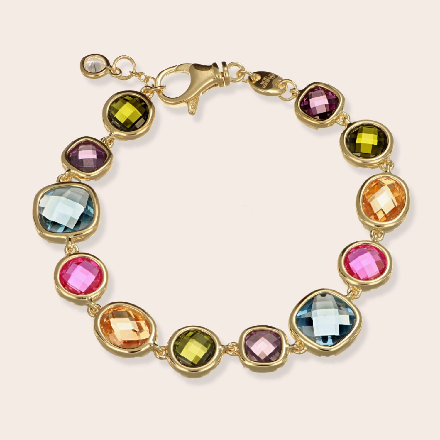 Bracciale zirconi multicolor taglio cuscino