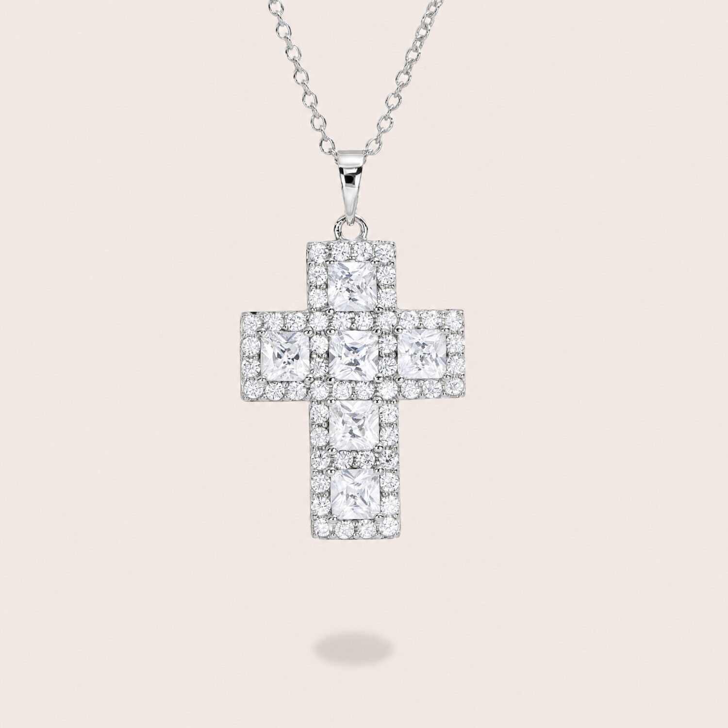 Collana croce lavorata zirconi bianchi