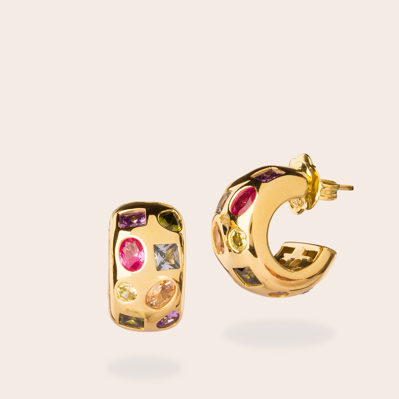 Orecchino Cerchio liscio zirconi multi