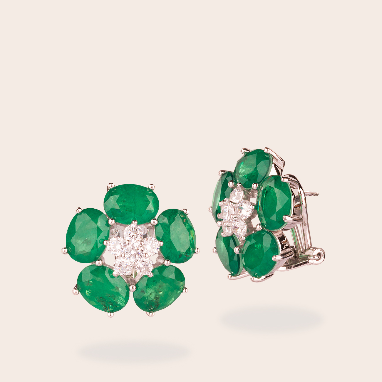 Orecchini Fiore lobo zirconi smeraldo