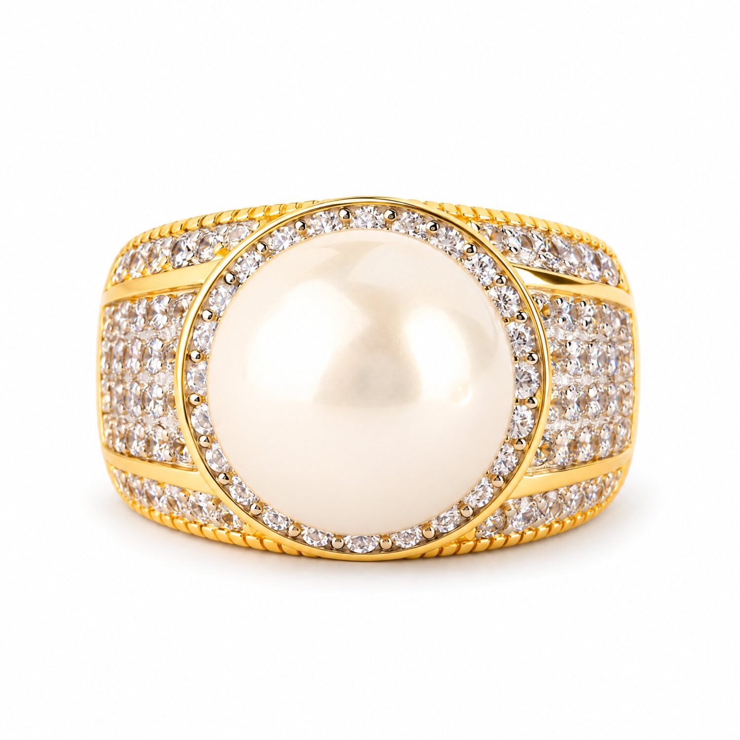 Anello pave' e perla singola