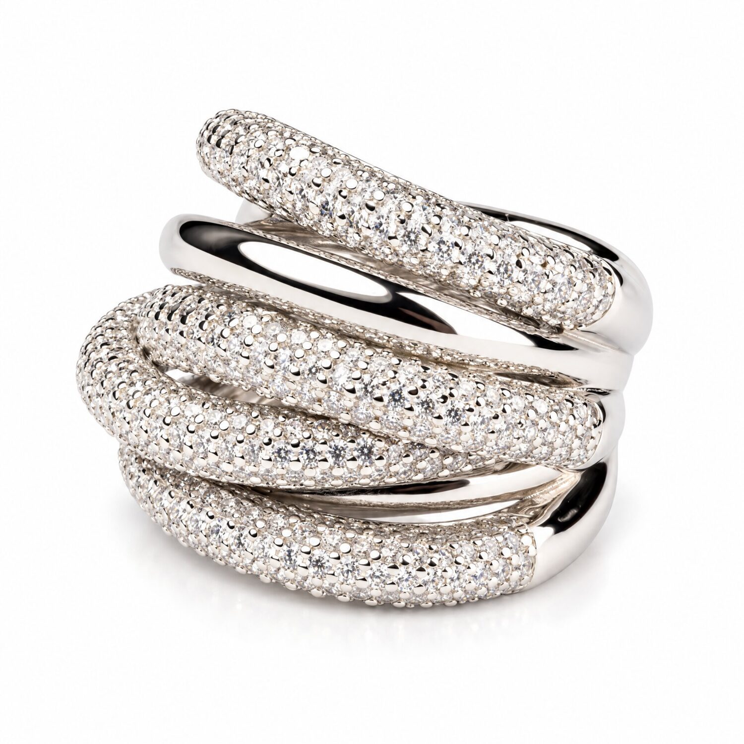 Anello fasce alternate pave' e liscio